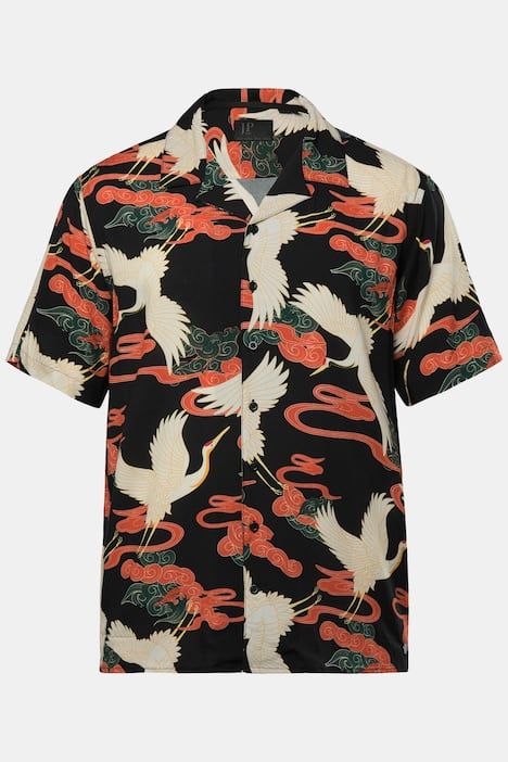 Chemise JP 1880 en viscose imprimé all-over, manches courtes, col cubain et coupe Cuba-Fit - jusqu'au 8 XL