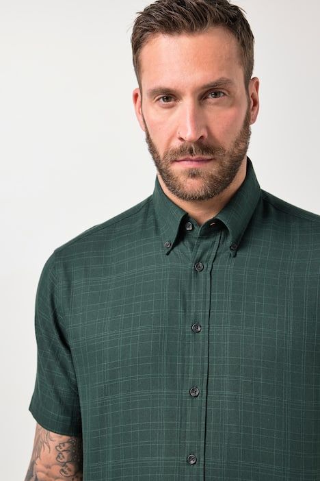 Chemise à carreaux JP 1880, manches courtes et col à pointes boutonnées, coupe Modern Fit - jusqu'au 8 XL