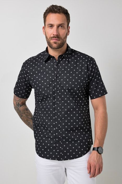 Chemise JP 1880 imprimé all-over, manches courtes et col kent, coupe Modern Fit - jusqu'au 8 XL