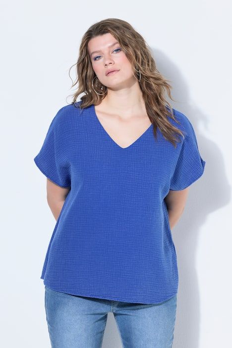 Blouse oversize, mousseline, décolleté en V