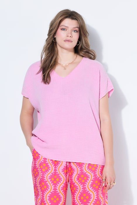 Blouse oversize, mousseline, décolleté en V