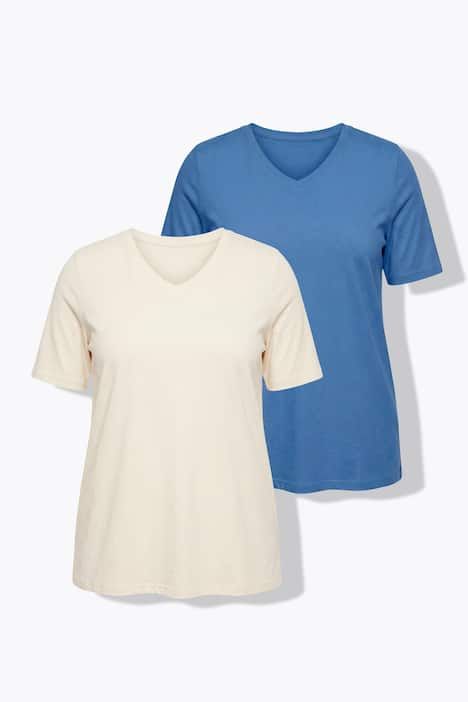 T-shirts en coton bio. Col en V et manches courtes. Lot de 2