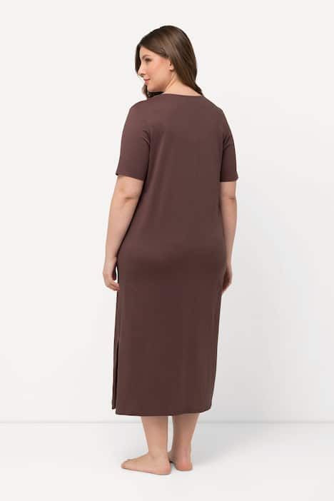 Chemise de nuit en modal mélangé, manches courtes et broderies ajourées