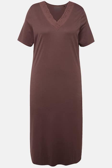 Chemise de nuit en modal mélangé, manches courtes et broderies ajourées