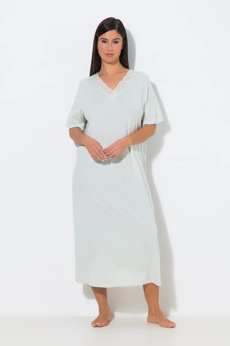 Chemise de nuit en modal mélangé, manches courtes et broderies ajourées