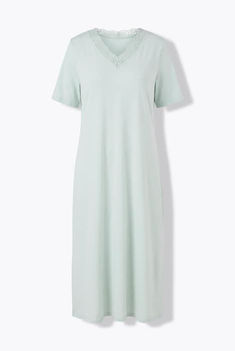 Chemise de nuit en modal mélangé, manches courtes et broderies ajourées