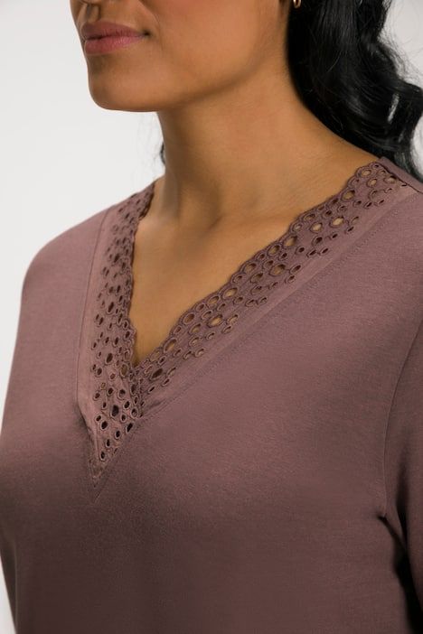 Pyjama en modal mélangé, T-shirt à manches courtes, broderie ajourée