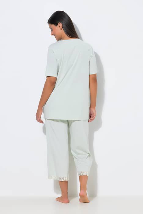 Pyjama en modal mélangé, T-shirt à manches courtes, broderie ajourée