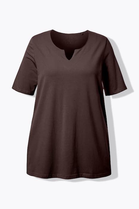 T-shirt manches courtes et col tunisien, coupe évasée