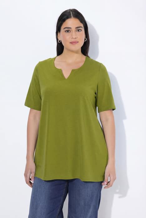 T-shirt manches courtes et col tunisien, coupe évasée