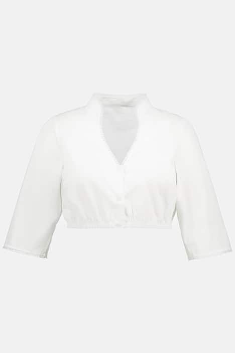 Chemisier traditionnel Dirndl. Col montant et col en V. Manches 3/4 et dentelle