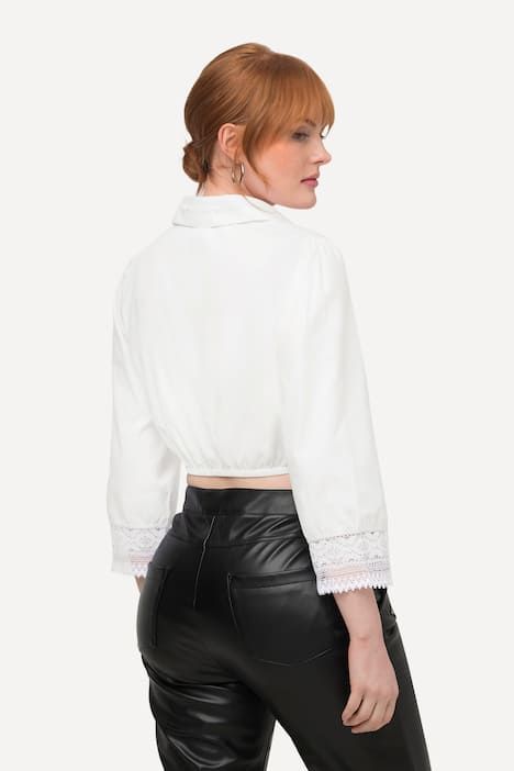 Chemisier traditionnel Dirndl. Col chemise et manches 3/4. Base élastique et dentelle