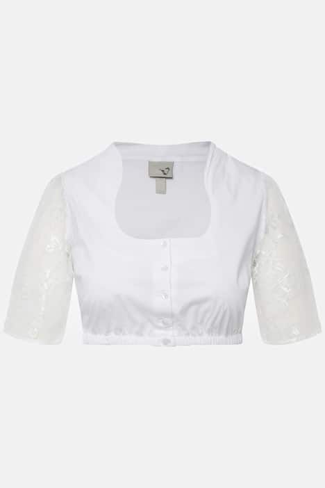 Chemisier traditionnel Dirndl. Manches courtes. Décolleté carré et col montant