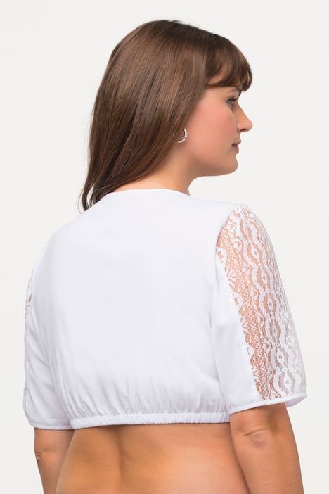 Chemisier traditionnel Dirndl. Encolure ronde et manches courtes. Dentelles