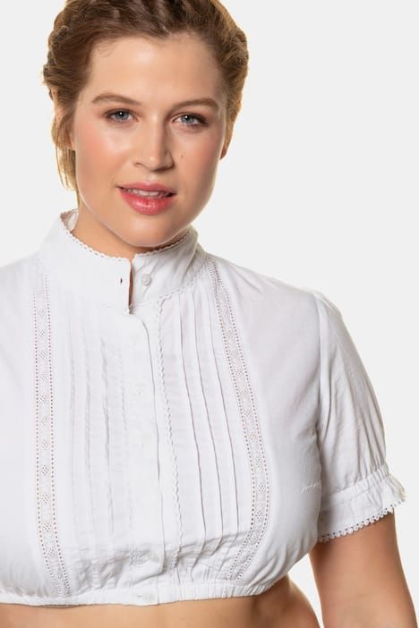 Chemisier traditionnel Dirndl. Plis et dentelle. Col montant et manches courtes