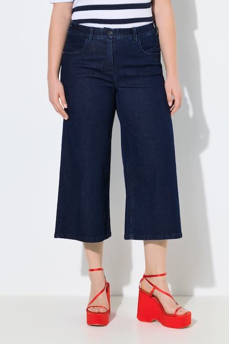 Jupe-culotte en jean. Coupe Marlene à jambe large et longueur au mollet