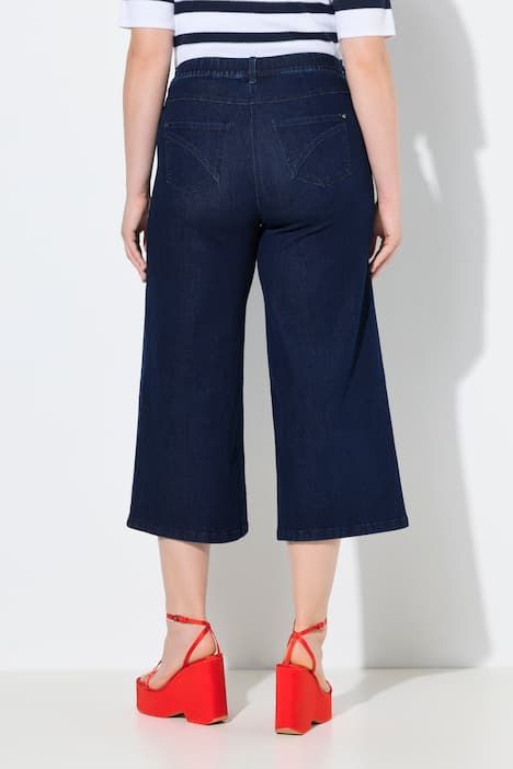 Jupe-culotte en jean. Coupe Marlene à jambe large et longueur au mollet