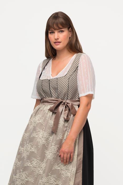 Chemisier traditionnel Dirndl, dentelle, col V, manches courtes