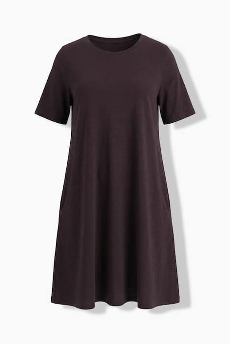 Robe en jersey avec poches, coupe évasée, col rond et manches courtes