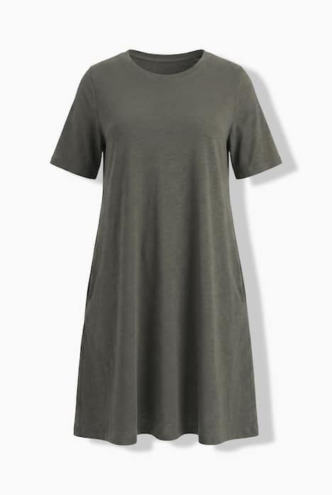 Robe en jersey avec poches, coupe évasée, col rond et manches courtes