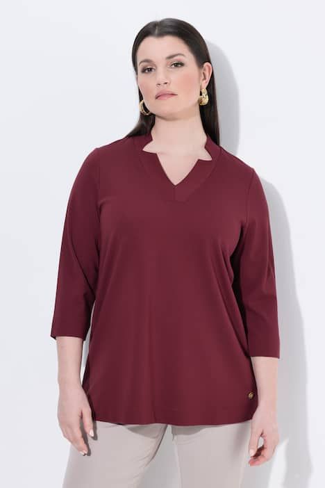 T-shirt col en V avec découpes, manches 3/4 - silhouette en A