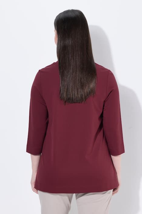 T-shirt col en V avec découpes, manches 3/4 - silhouette en A