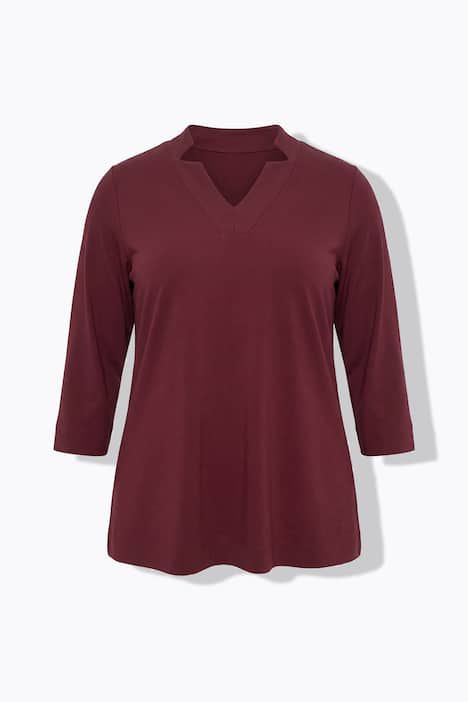 T-shirt col en V avec découpes, manches 3/4 - silhouette en A