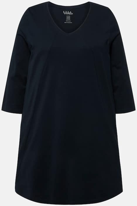 T-shirt long, décolleté en V et manches 3/4, coutures fantaisie, coupe évasée