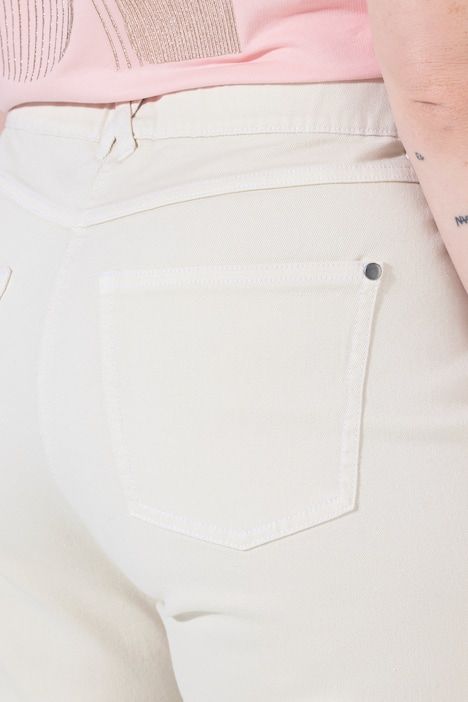 Jean Mary stretch. Jambe large et ourlet frangé