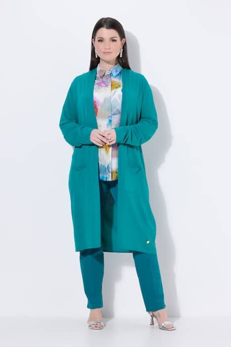 Cardigan long à col montant. Coupe ouverte