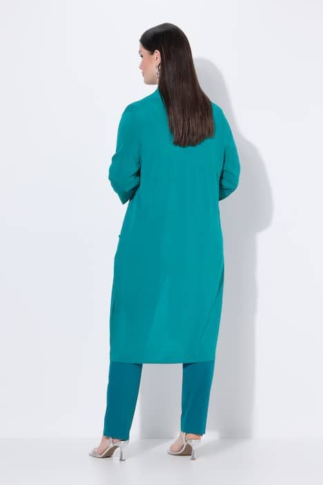 Cardigan long à col montant. Coupe ouverte