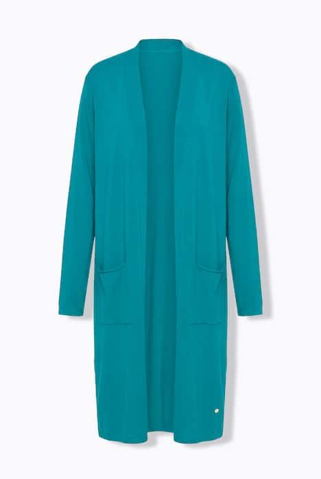 Cardigan long à col montant. Coupe ouverte