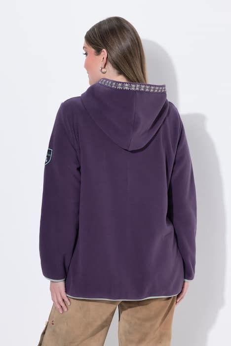 Veste en polaire inspirée du costume traditionnel bavarois, avec capuche, broderie fantaisie et manches longues