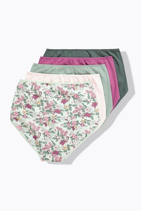 Culottes midi en lot de 5, motif à fleurs/uni