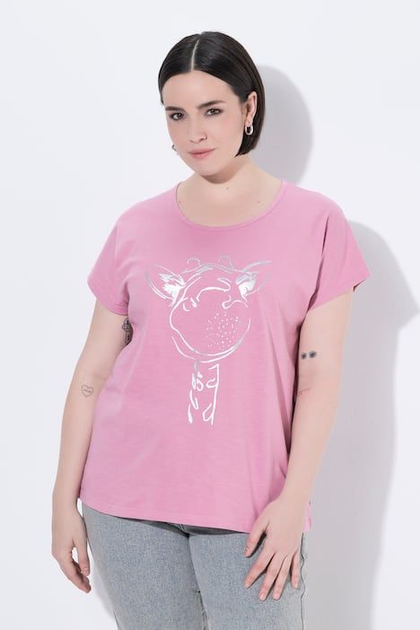 T-shirt oversize à imprimé animal métallisé, col rond et manches courtes