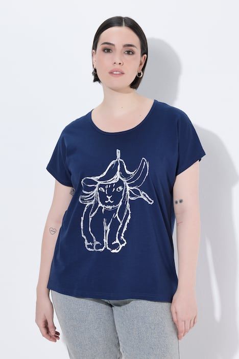 T-shirt oversize à imprimé animal métallisé, col rond et manches courtes