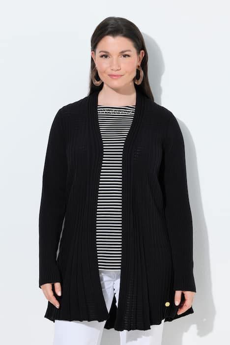 Cardigan plissé. Col châle et manches longues. Coupe évasée