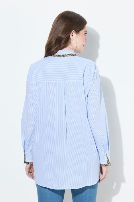 Chemisier rayé coupe évasée, col de chemise et manches longues
