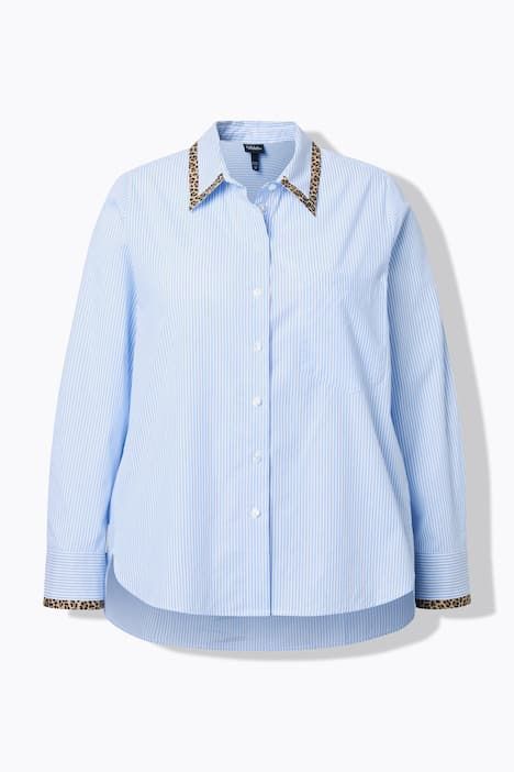 Chemisier rayé coupe évasée, col de chemise et manches longues