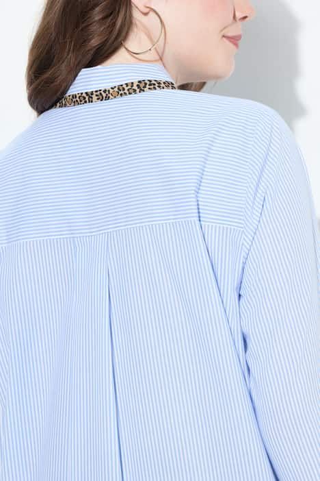 Chemisier rayé coupe évasée, col de chemise et manches longues
