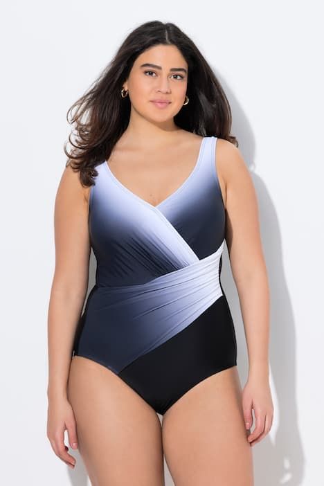 Maillot de bain avec dégradé de couleurs. Drapés et bonnets souples. Matière recyclée