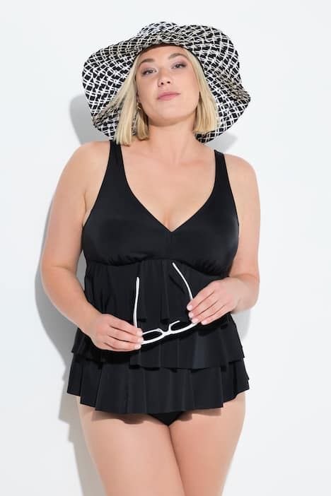 Tankini à volants, bonnets souples, matière recyclée