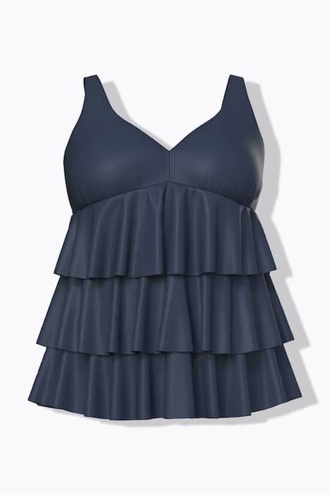 Tankini à volants, bonnets souples, matière recyclée