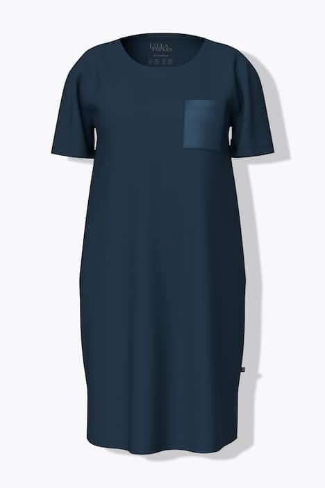 Chemise de nuit avec poche poitrine en satin, décolleté rond et manches courtes