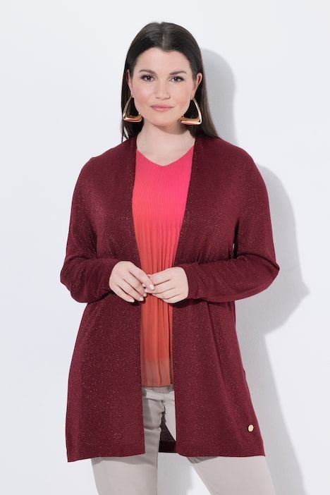 Cardigan long avec effet scintillant, encolure en V et manches longues