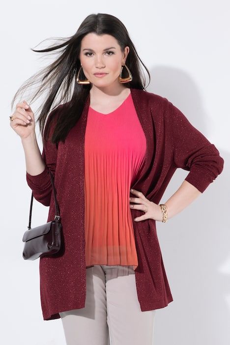 Cardigan long avec effet scintillant, encolure en V et manches longues