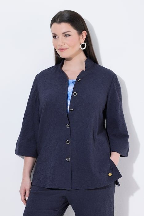 Veste texturée, manches 3/4 et col montant, coupe évasée