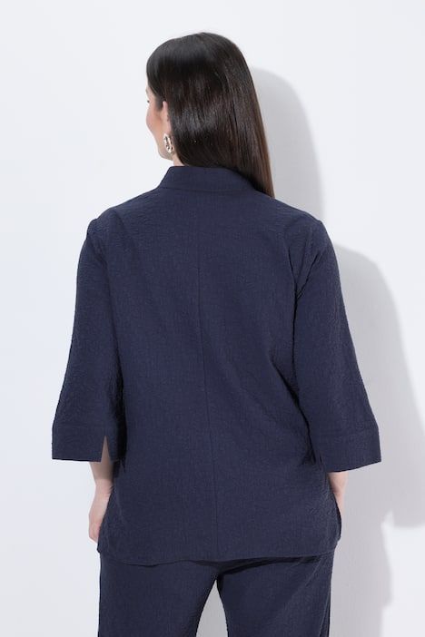 Veste texturée, manches 3/4 et col montant, coupe évasée