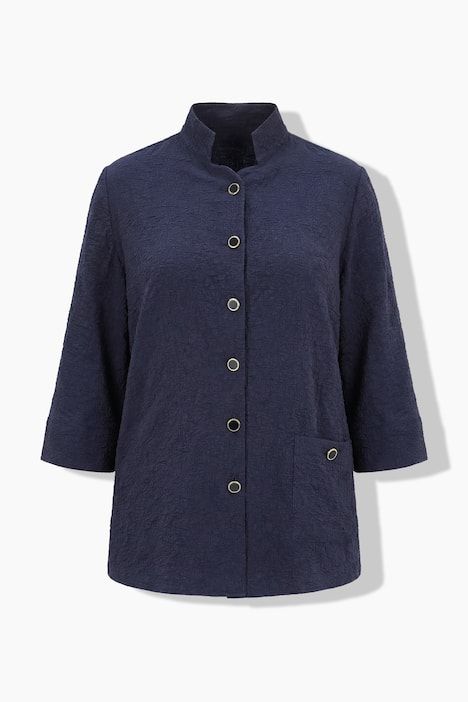 Veste texturée, manches 3/4 et col montant, coupe évasée