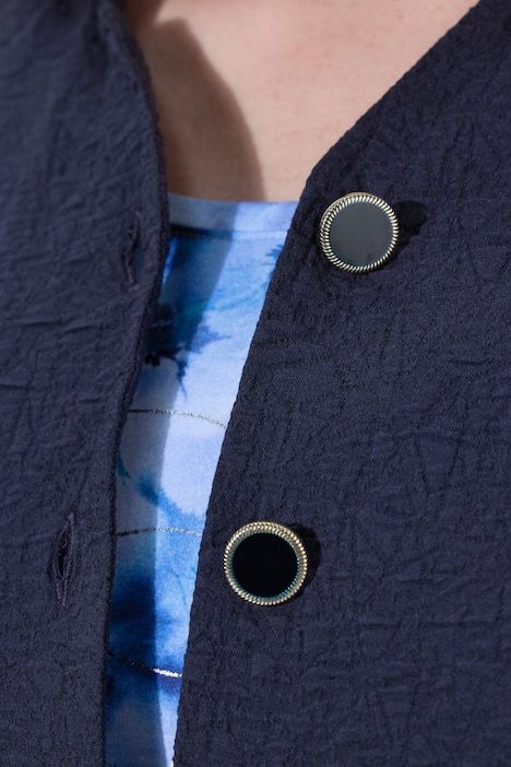 Veste texturée, manches 3/4 et col montant, coupe évasée